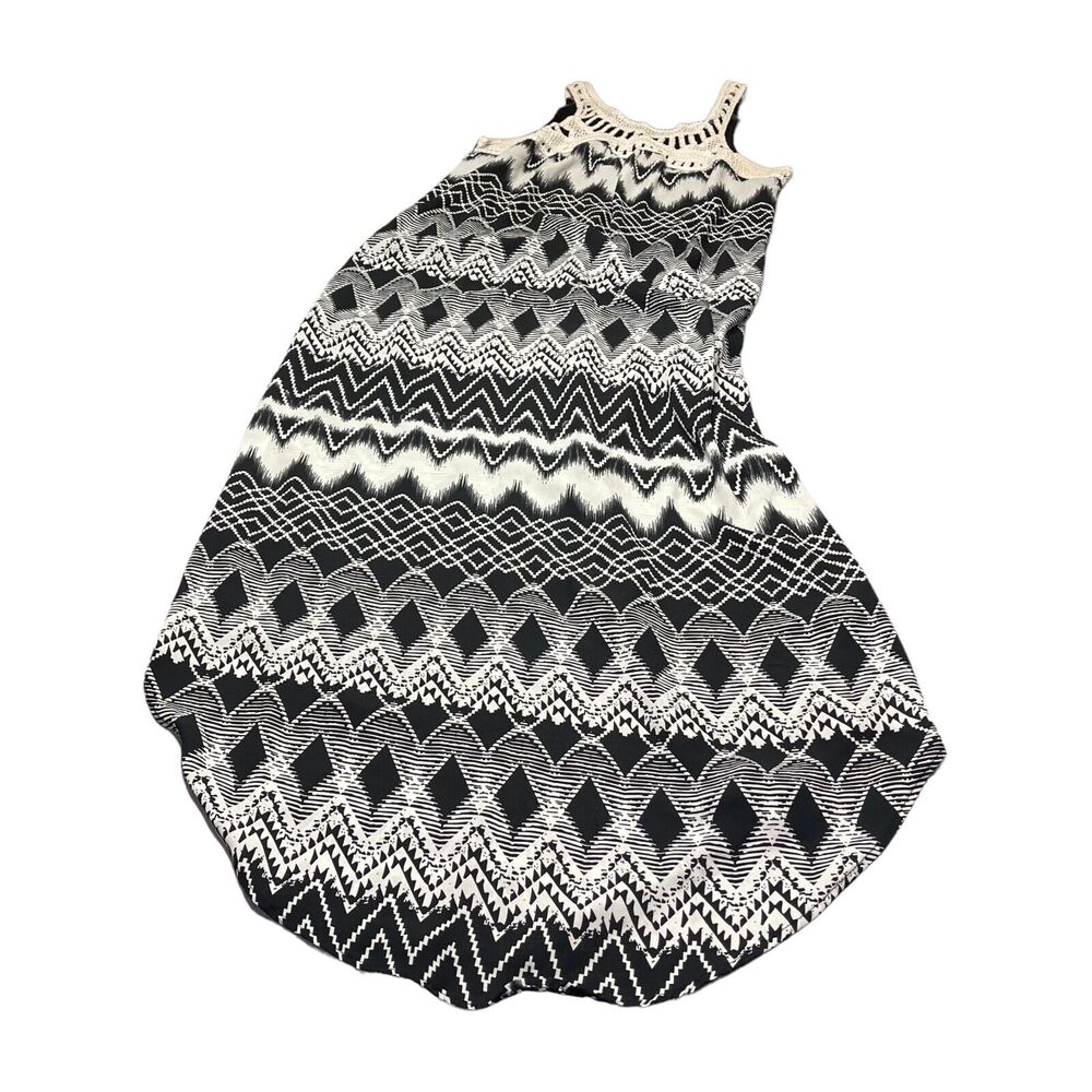 Ny Collection Maxi Dress Girls Small Black White Geometric Crochet Neck Back Zip